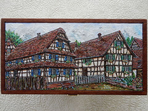 Peintre amateur : Boite en bois avec peinture alsacienne Bischwiller (67)