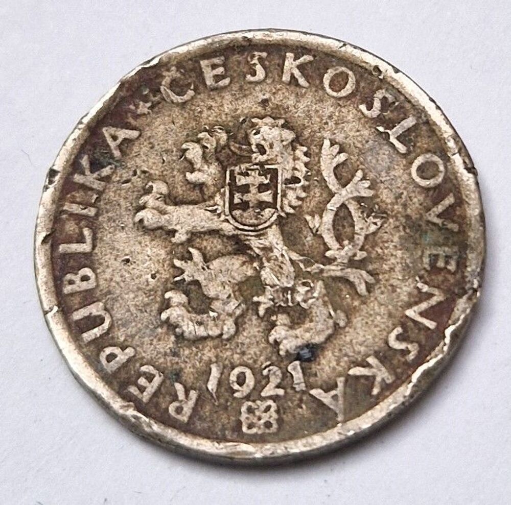 Pi&egrave;ce de monnaie 20 haleru 1921 Tch&eacute;coslovaquie.
