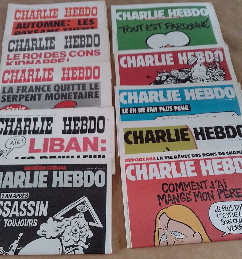 CHARLIE HEBDO, LOT de 10 n&deg; PARFAIT ETAT, ID&Eacute;E CADEAU 