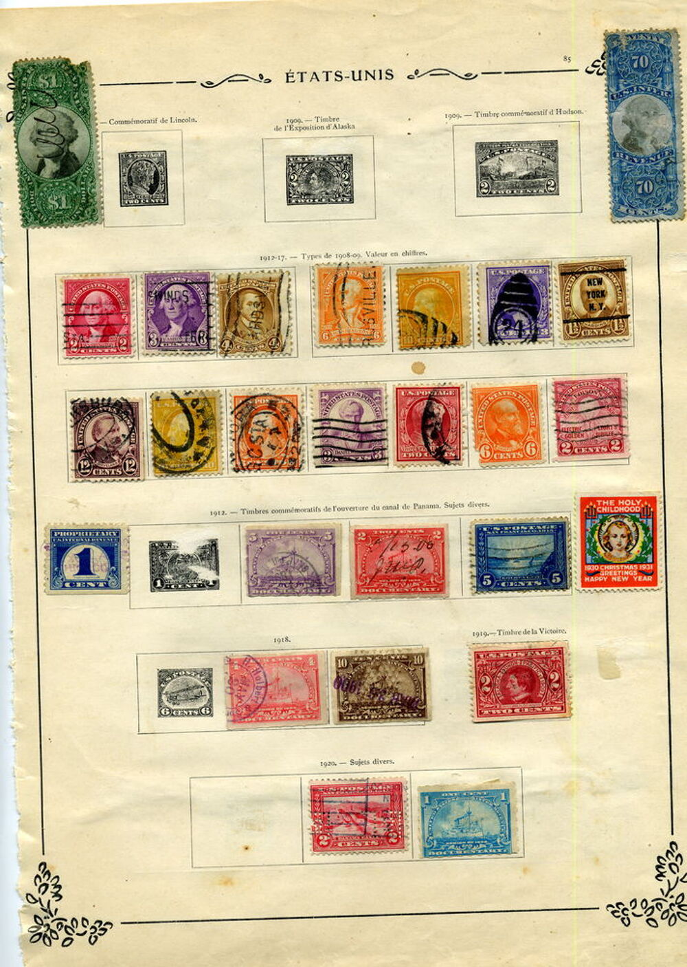 Collection timbres anciens USA 1862 &agrave; 1927 