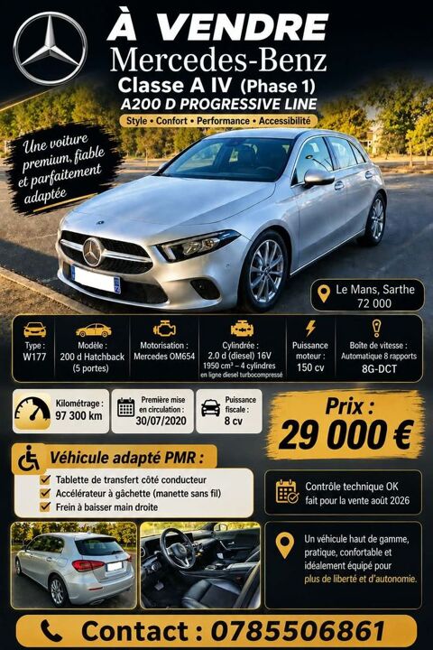 Mercedes Classe A 200 d 8G-DCT Progressive Line 2020 occasion Le Mans 72000