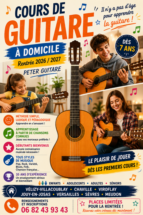 COURS DE GUITARE RENTR&Eacute;E 26/27
D&Egrave;S 7 ANS &Agrave; VOTRE DOMICILE 0 78140 Vélizy-villacoublay