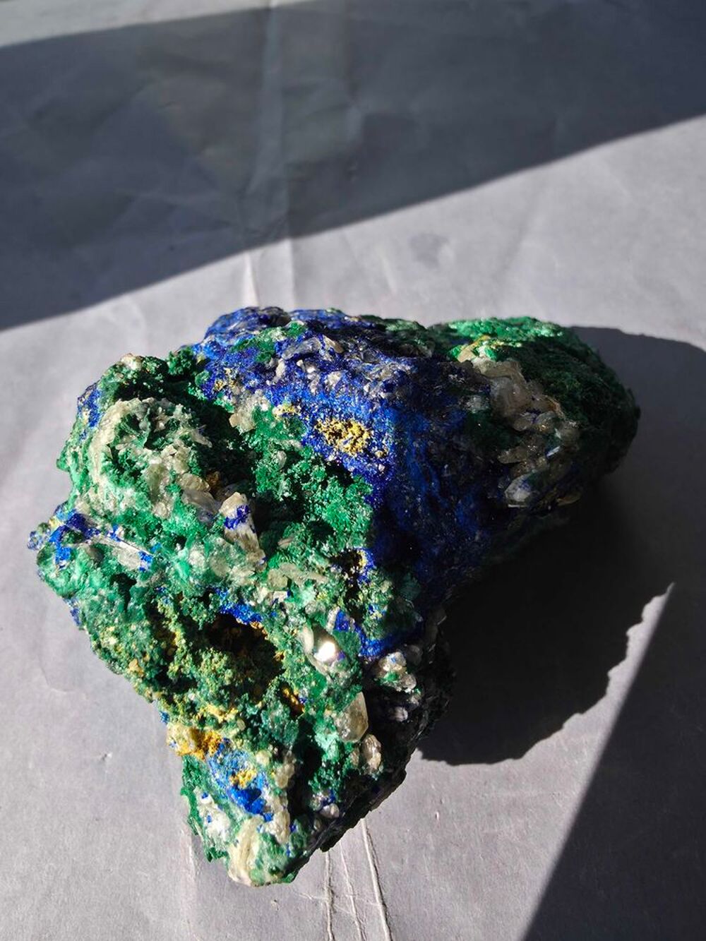 Min&eacute;ral Azurite, Malachite Fibreuse &amp; Quartz-Katanga 229g 