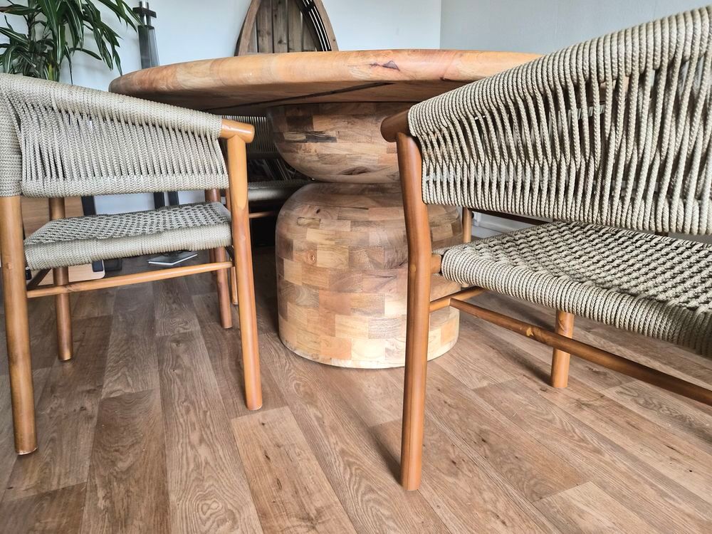 Table bois de manguier et 4 chaises bois acacia cordes tress Meubles