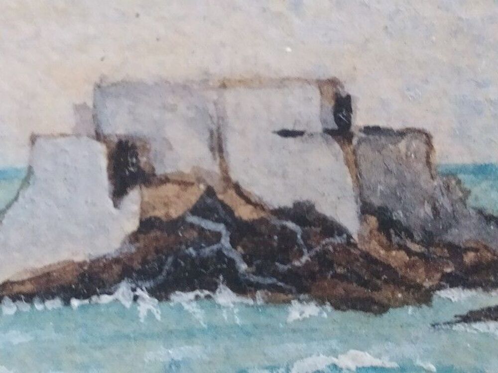 Tableau Dessin Gouache Marine P&ecirc;cheur Sign&eacute; Jampierre ca1930 
