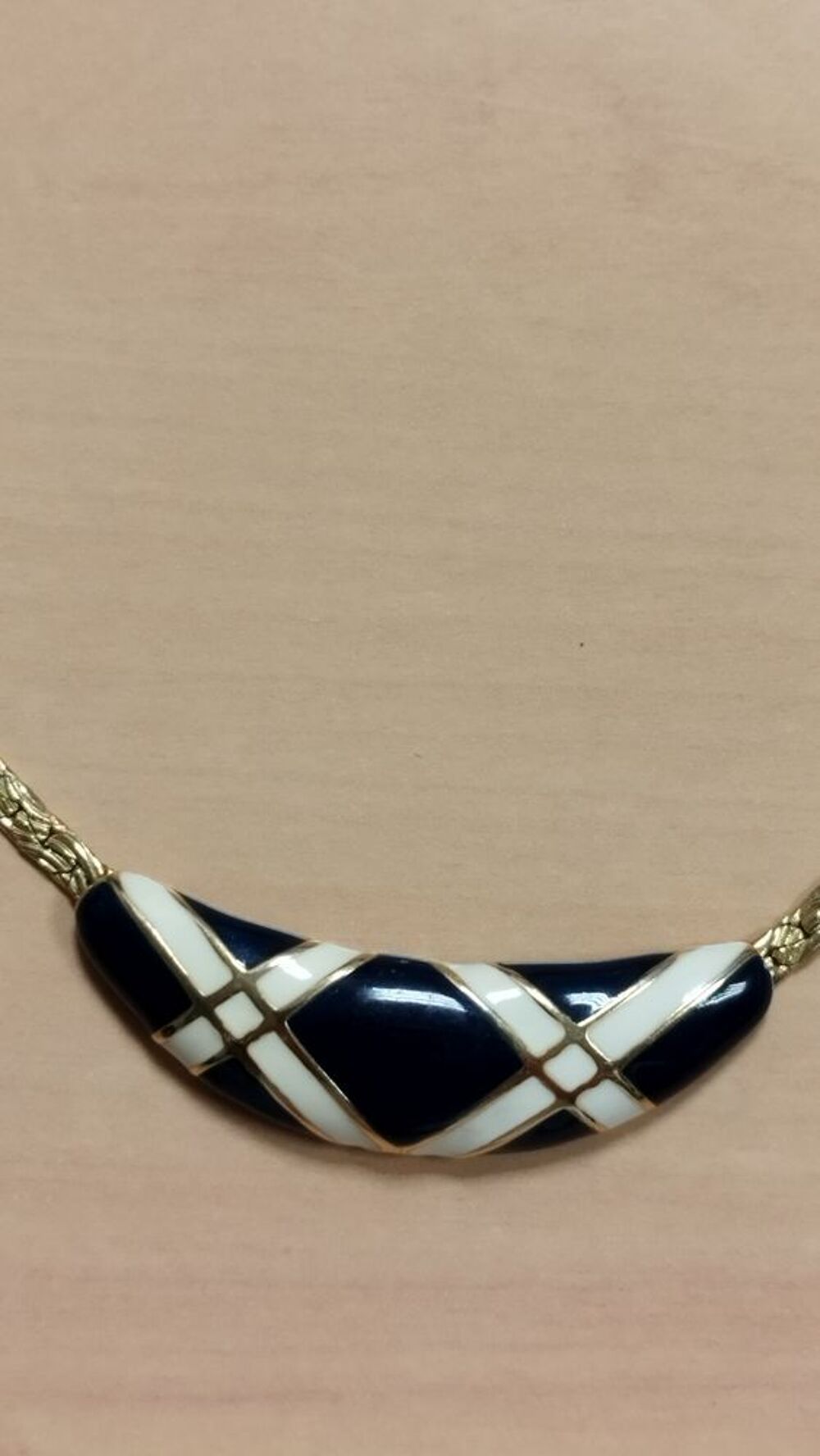 Collier fantaisie m&eacute;tal dor&eacute;/&eacute;mail ORENA Paris Vintage 1980 Bijoux et montres