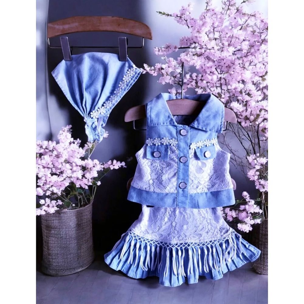 CHICAPRIE - NEW - ENSEMBLE 3P B&Eacute;B&Eacute; FILLE JEANS &amp; FRANGES 6M Vtements enfants