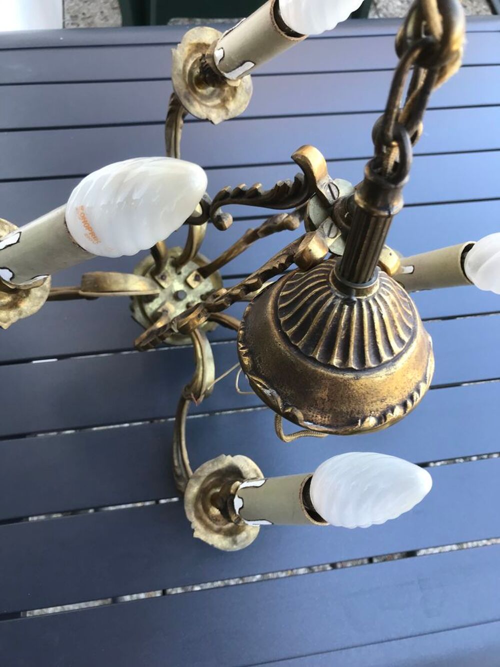 Lustre en bronze v&eacute;ritable 4 branches + ampoules bougies Décoration