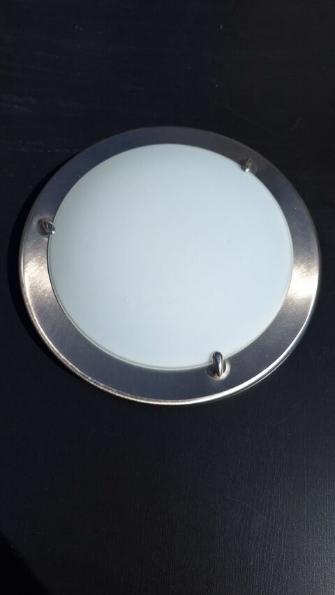 Plafonnier en verre dpoli et mtal argent 10 La Ricamarie (42)