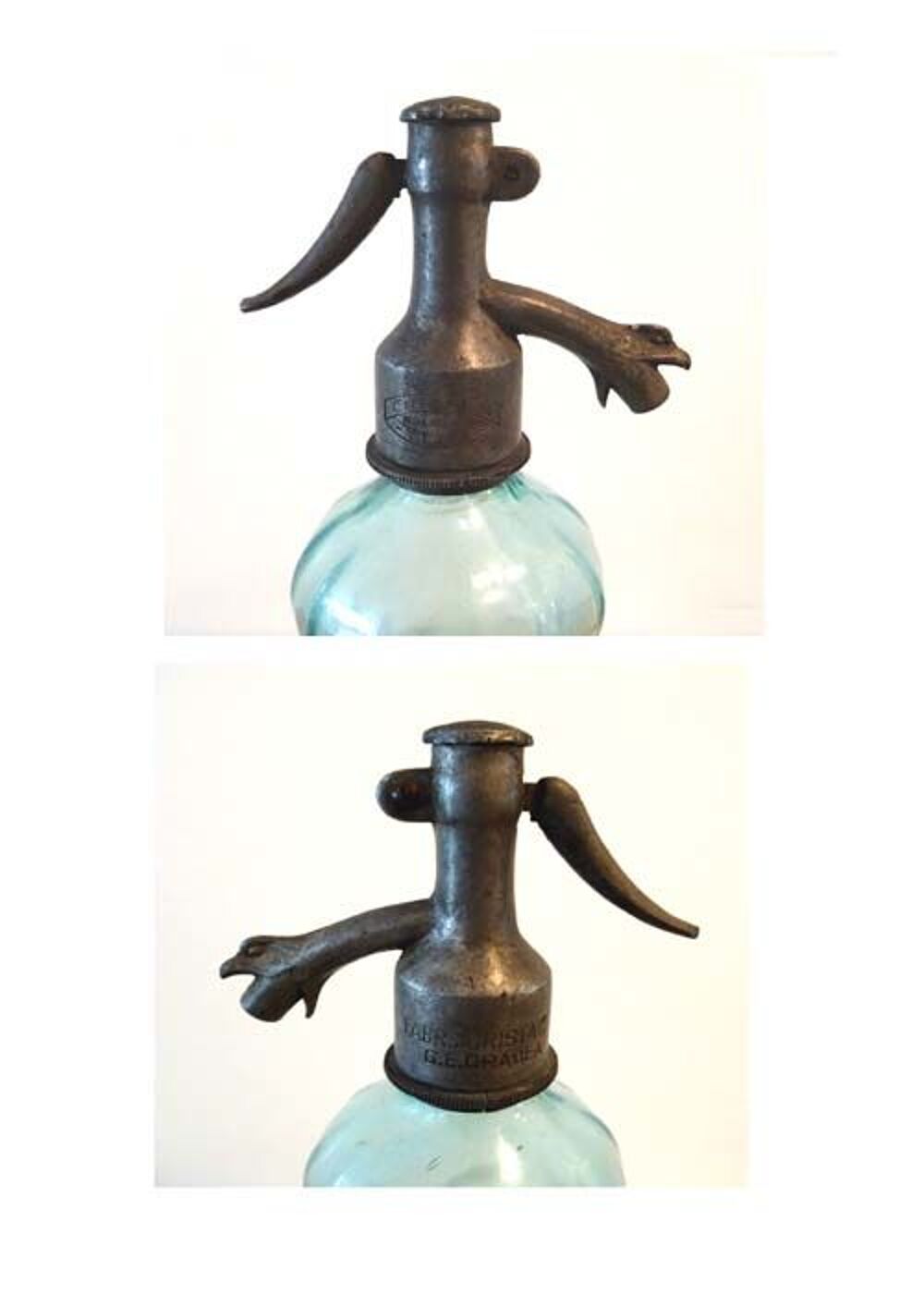 Siphon ancien eau, Cristal G.E. ORADEA, vert clair, TBE 