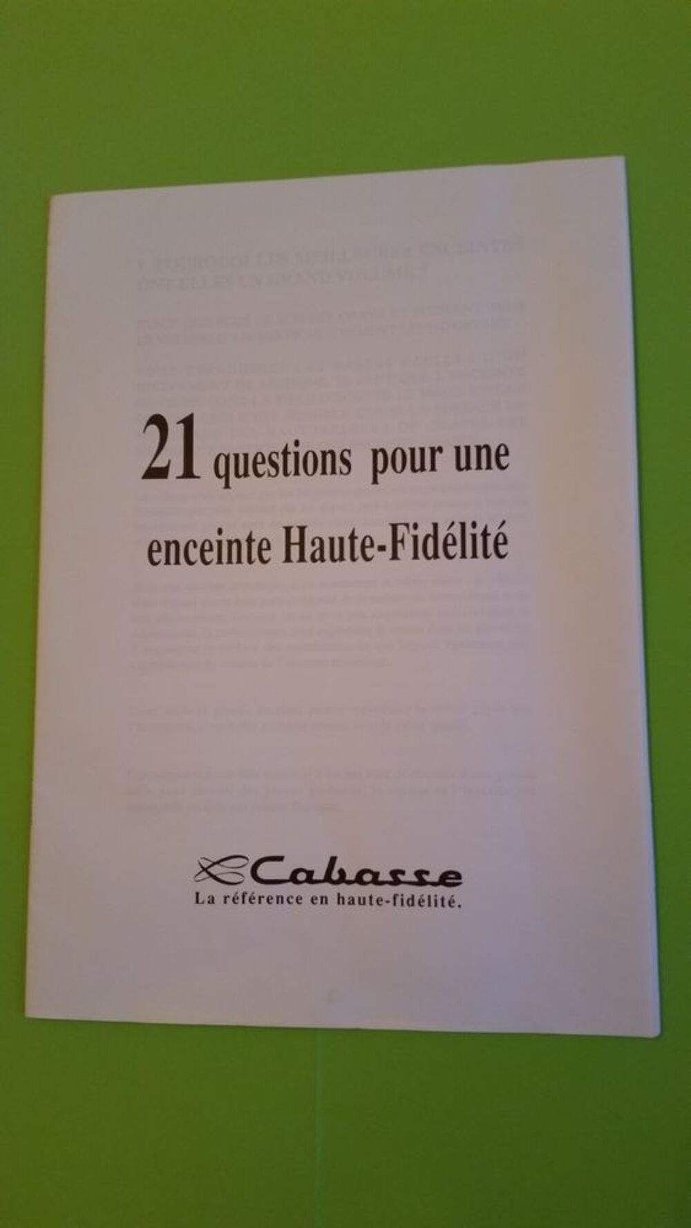 21 QUESTIONS CABASSE Audio et hifi