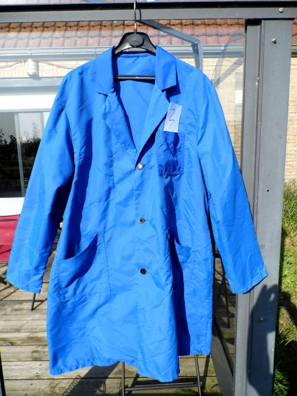 Blouse de travail ancienne bleue vetement ancien usine atelier instituteur &eacute;cole industriel 