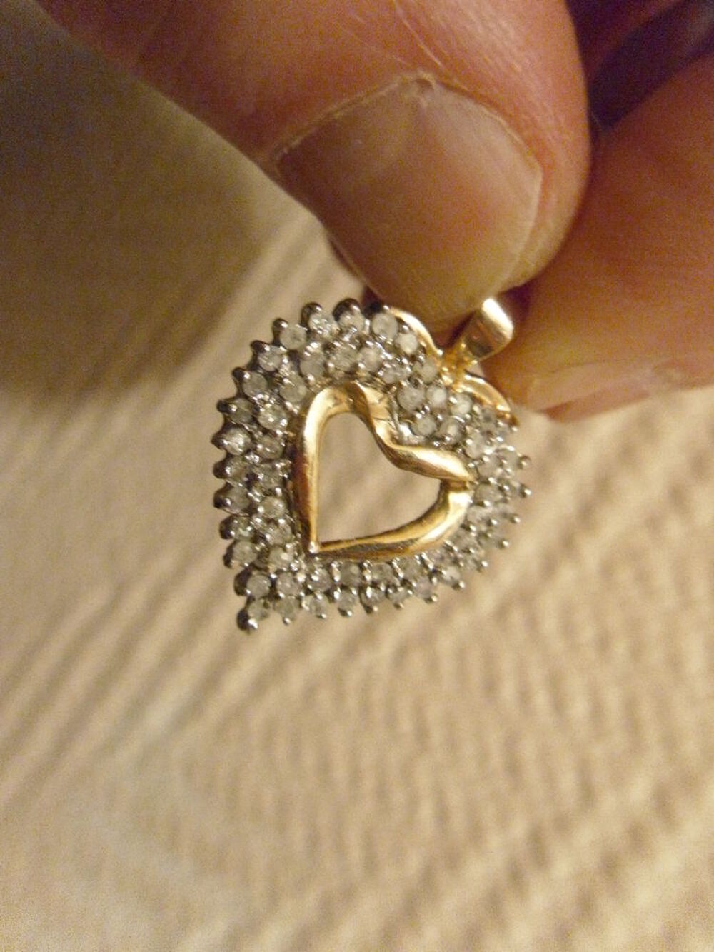 Pendentif Coeur Diamants &amp; Or, 3 cm, Parfait Etat Bijoux et montres