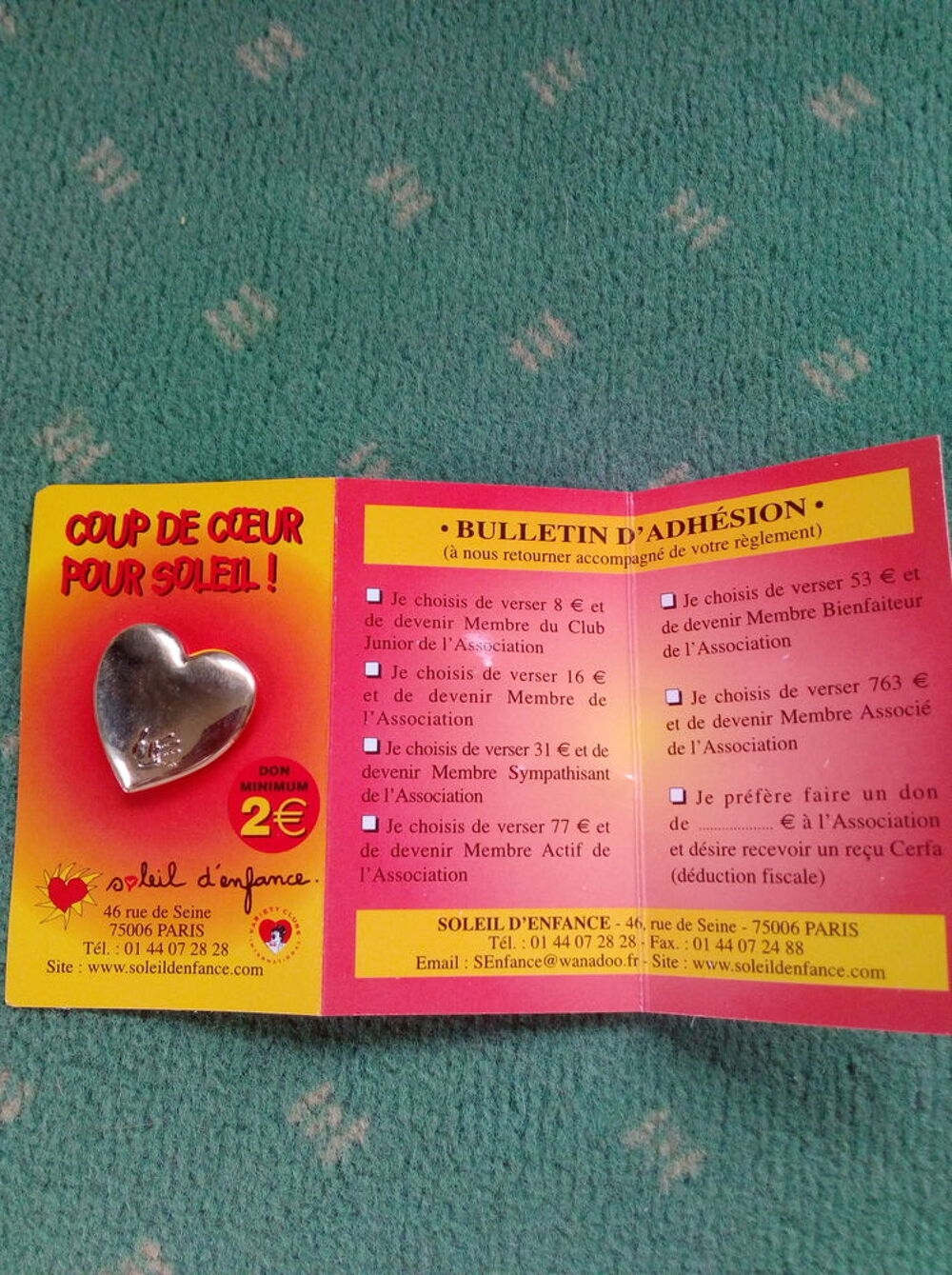 &Eacute;pinglette "Coup De C?ur Pour Soleil D'Enfance" 