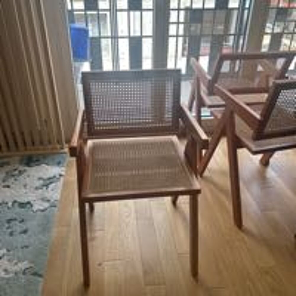Chaise de salle &agrave; manger en bois et rotin avec accoudoirs Chiara Arms Meubles