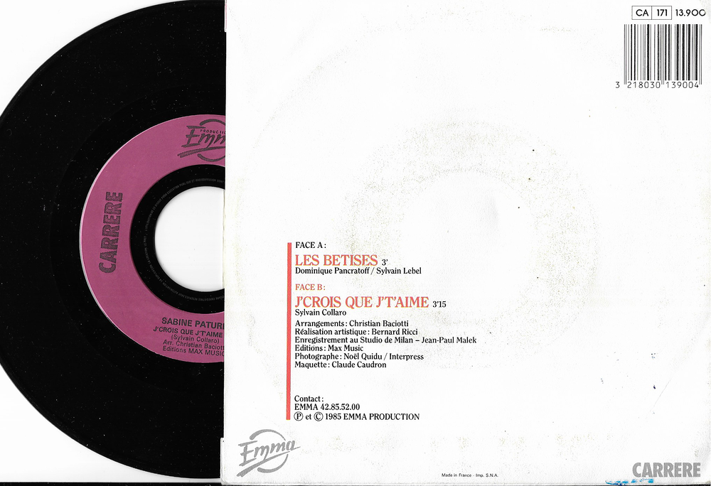 Vinyles 45 T , Sabine PATUREL 1996 CD et vinyles