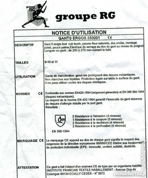 gants de travail,  T 9 ou 11 , neuf 1  paire 6 Florange (57)