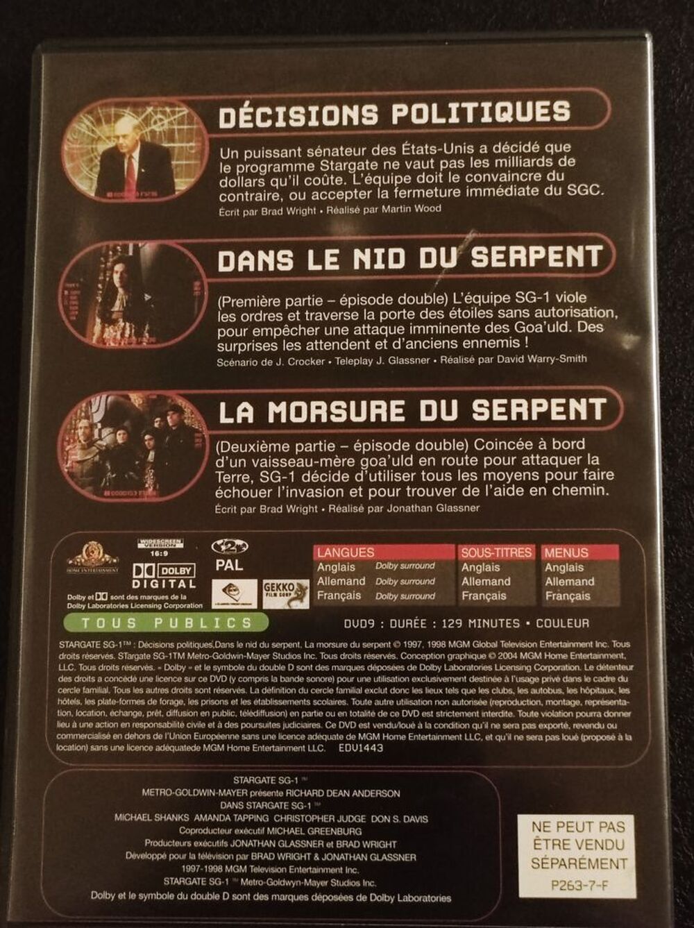 DVD Stargate SG.1 Saison 1 Episodes 21 22 Saison 2 Episode DVD et blu-ray