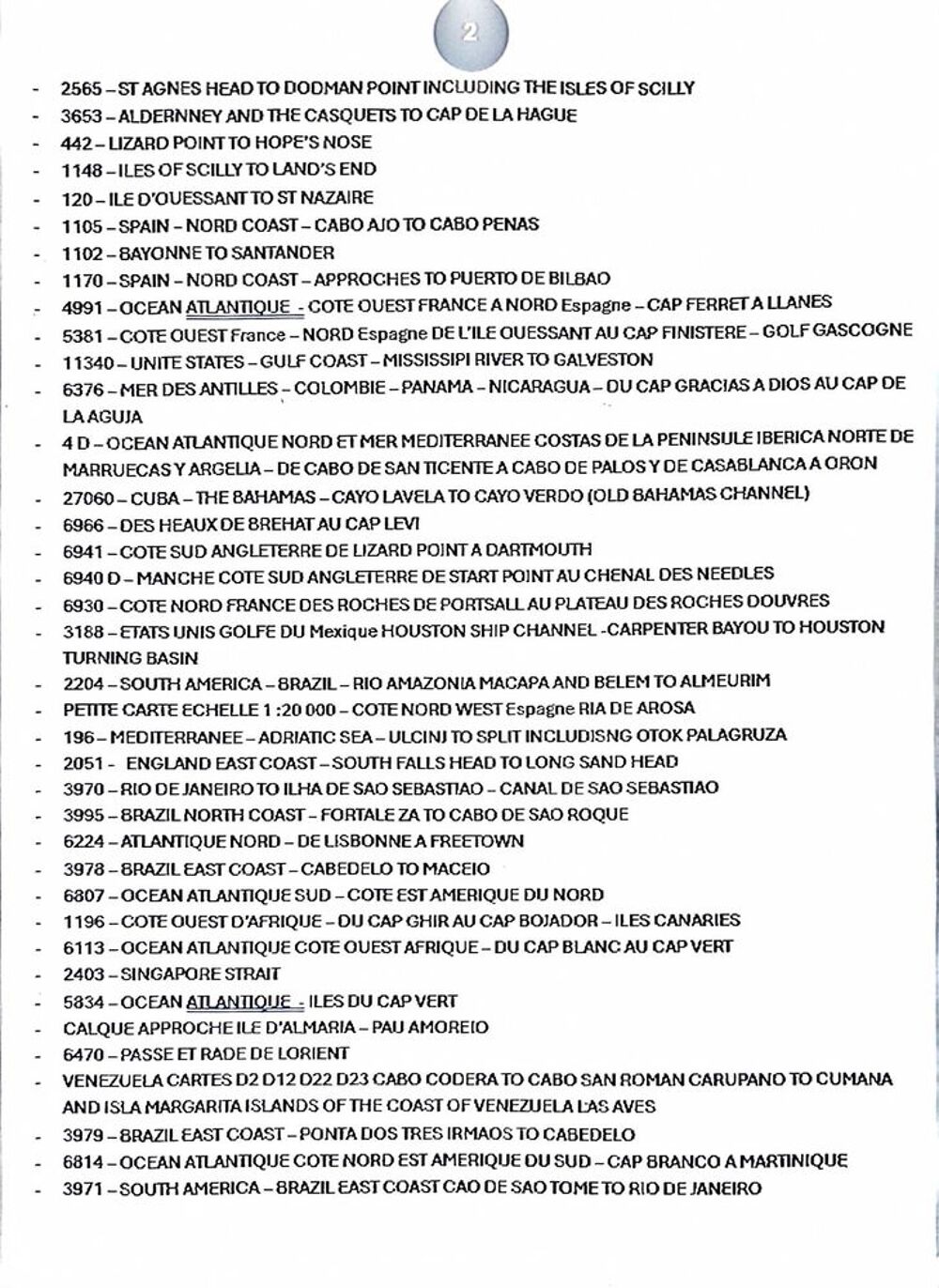cartes marines tous oc&eacute;ans 