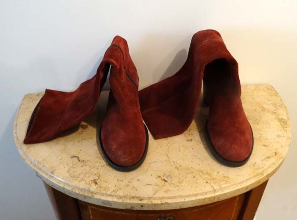 Bottes femme cuir, DONNA PIU, brun cuivr&eacute;, p 38, talons 6,5 Chaussures