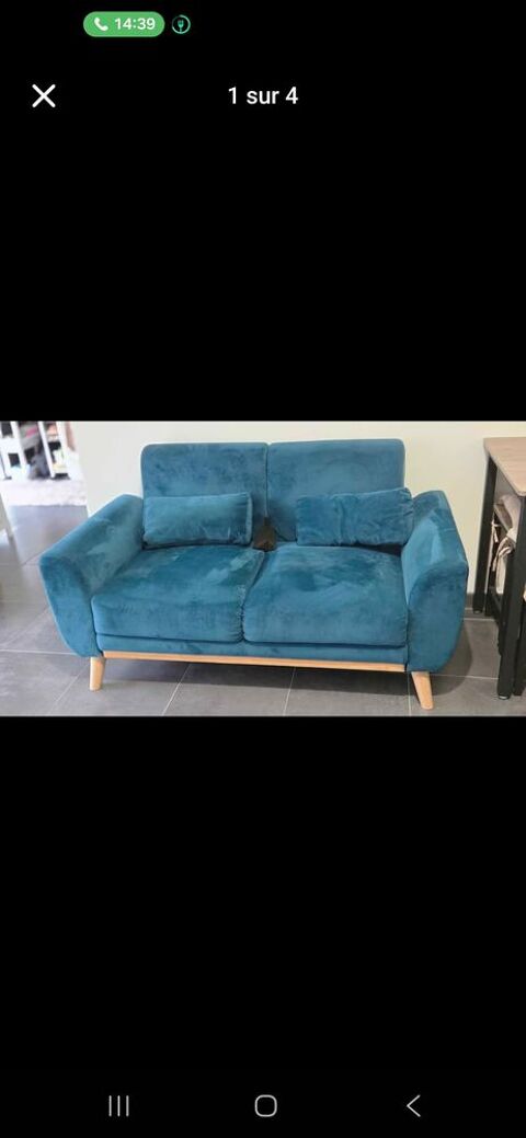 Canapé scandinave 2 places en tissu velours bleu pétrole et Melun (77)