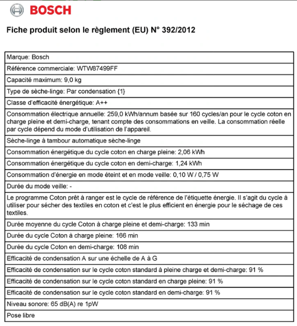 S&egrave;che-linge bosch wtw87499ff ? pompe &agrave; chaleur 9 kg, tr&egrave;s bo Electrom�nager