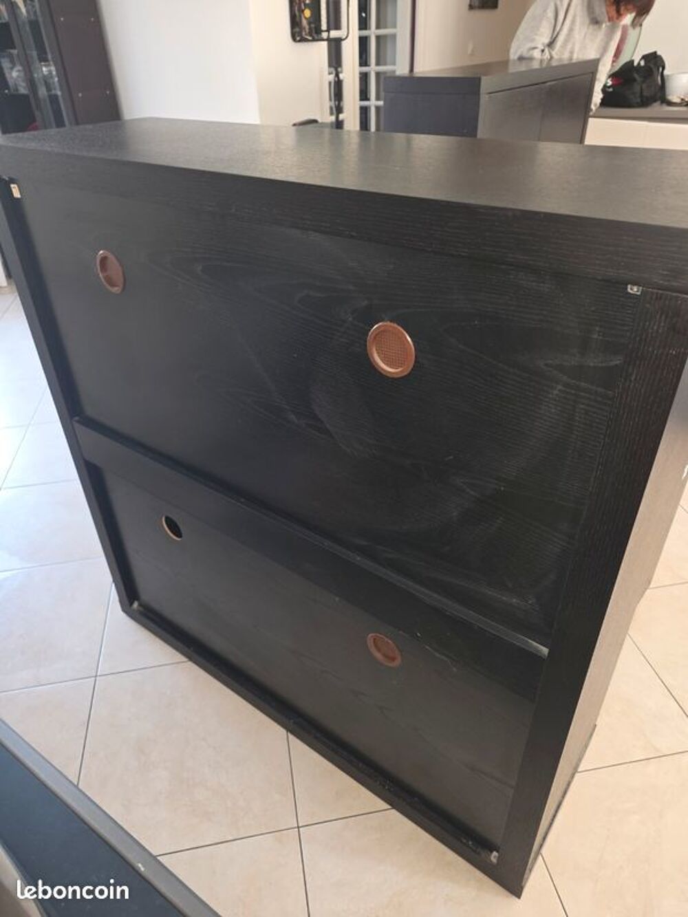 2 buffets bas noir weng&eacute; contemporain Meubles