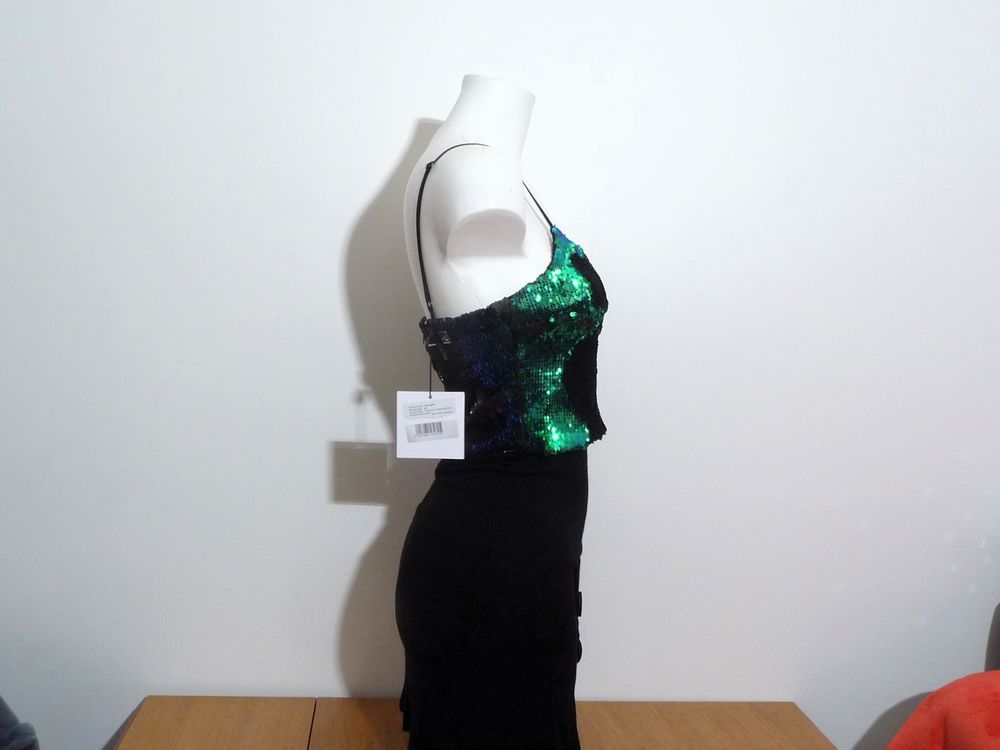 Top/ Tee Shirt &agrave; Sequins Vert/Bleu et Noir- BSB Collection Vêtements