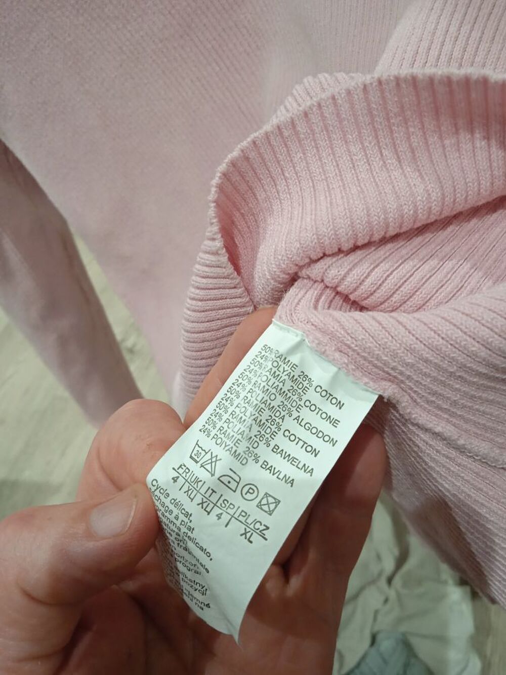 Petit pull rose marque Cama&iuml;eu T 40 manches 3/4 50 % coton e Vêtements