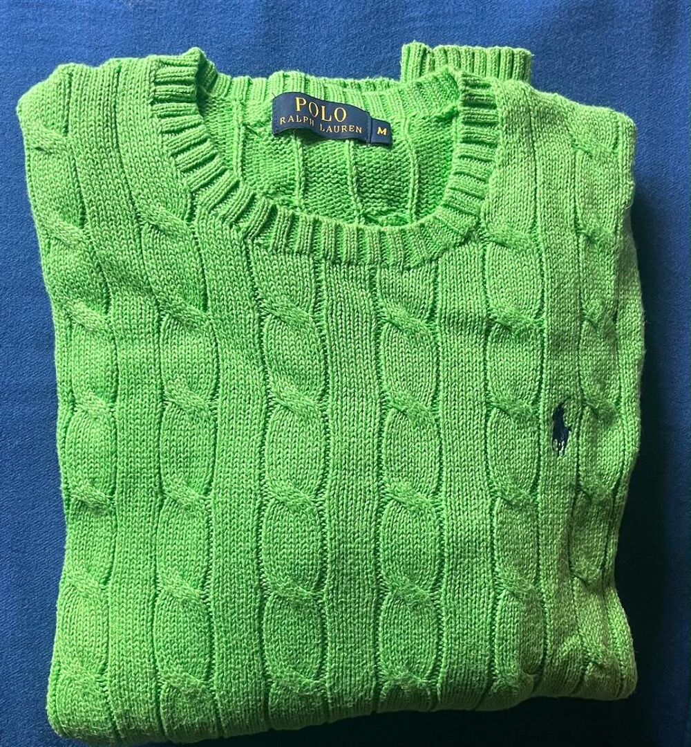 Pull Ralph Lauren - coton torsad&eacute; - Vert Vtements