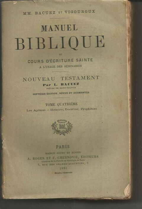 L BACUEZ / VIGOUROUX Manuel bibliqu, nouveau testament T. 4e 9 Montauban (82)