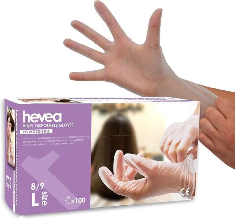 Hevea - Gants en vinyle jetables. Sans talc et sans latex. Avion (62)
