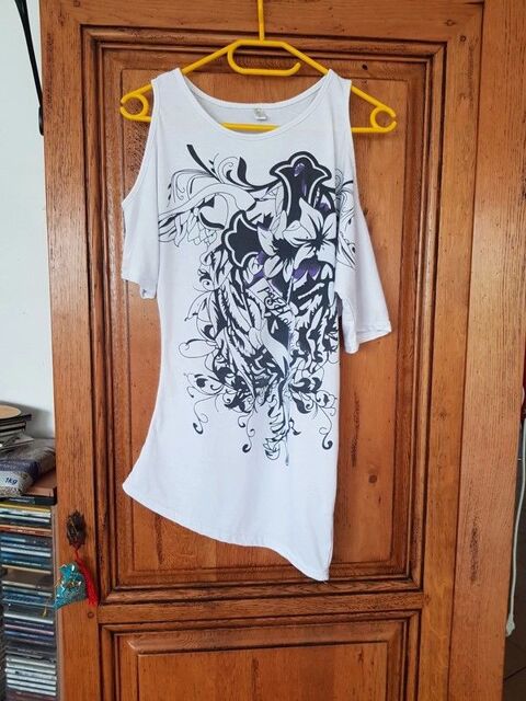 T shirt blanc imprim fleurie asymtrique neuf mesure aissel 7 Viriat (01)