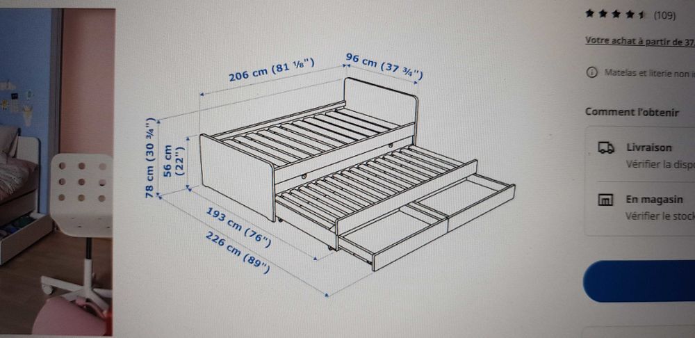 Lit simple 90x200 IKEA SLAKT Meubles