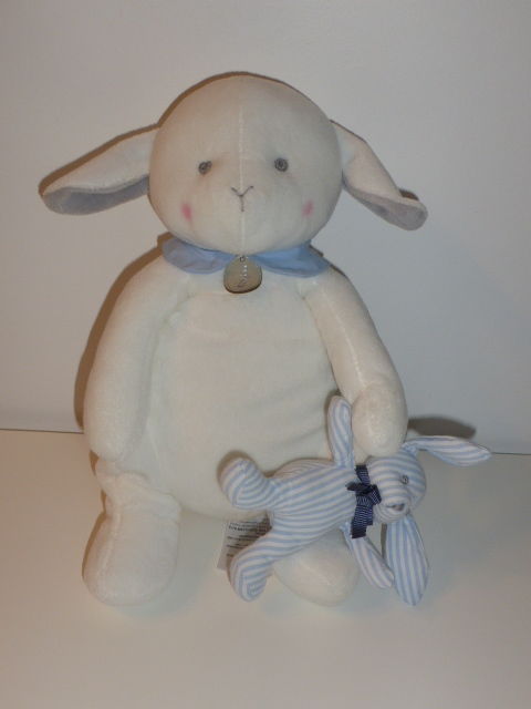 Doudou mouton agneau blanc avec lapin ray� bleu JACADI 9 Rueil-Malmaison (92)