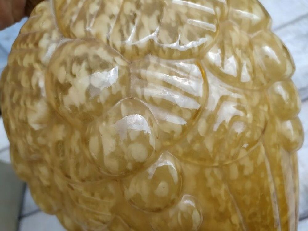 Grand Vase Verre Moul&eacute; Couleur Ambre Mouchet&eacute; Art D&eacute;co 