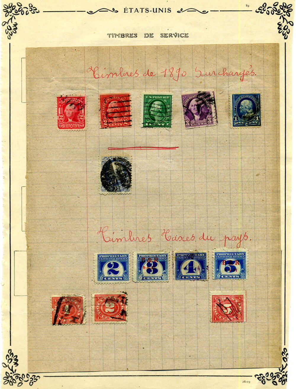 Collection timbres anciens USA 1862 &agrave; 1927 