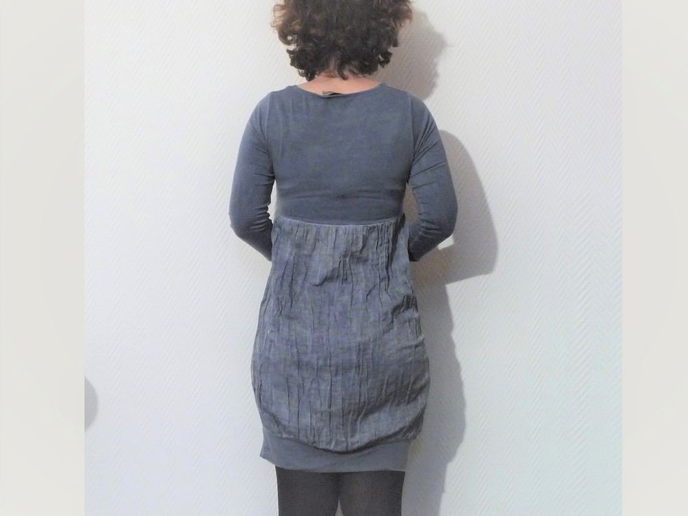 Robe en Soie et Viscose Bleu &agrave; Manches 3/4- Neuf- Vulcano Vêtements