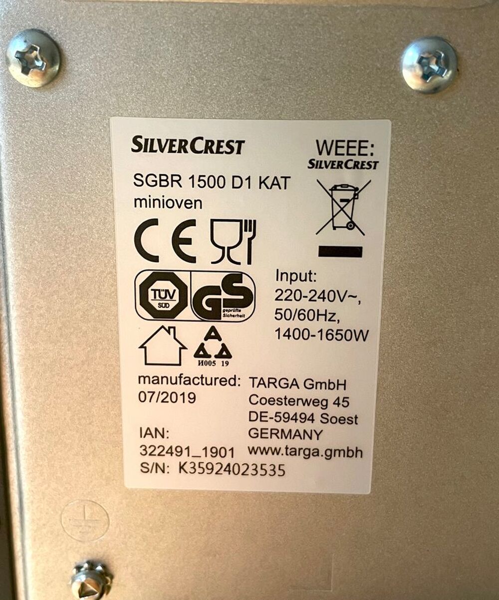 Mini-four Silvercrest 30L (SGBR 1500 D1) ? &Eacute;tat comme neuf. Electroménager