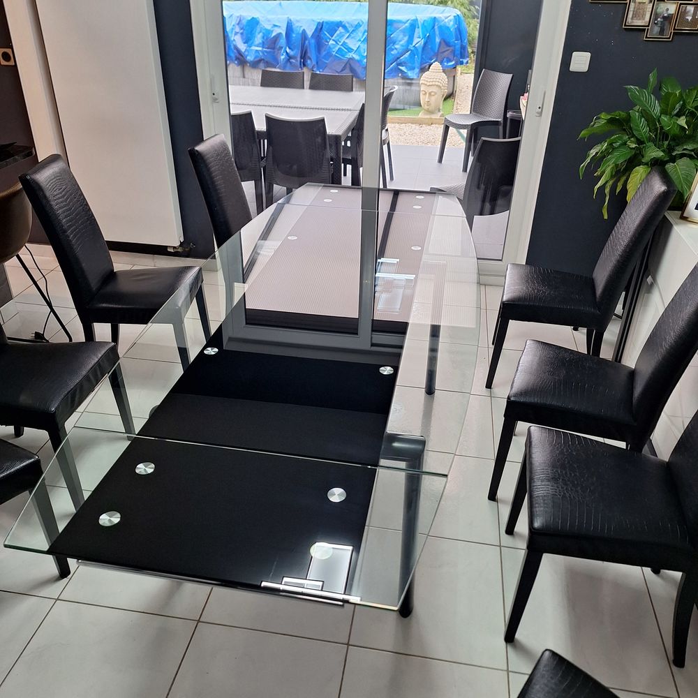 Salle &agrave; manger laqu&eacute; blanc et noir Meubles