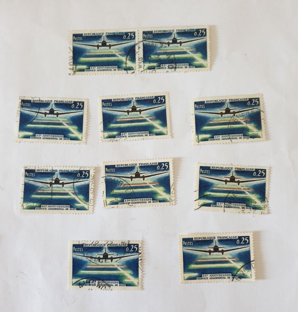 Timbre a&eacute;ropostale de nuit (1964) oblit&eacute;r&eacute;s - lot 0.60 eur 