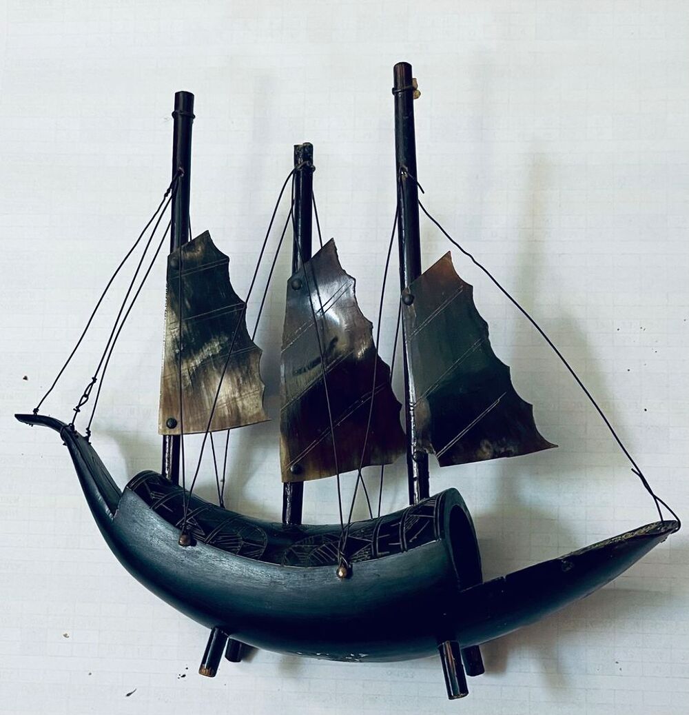 bateau, d&eacute;coration noir de XIXe si&egrave;cle 