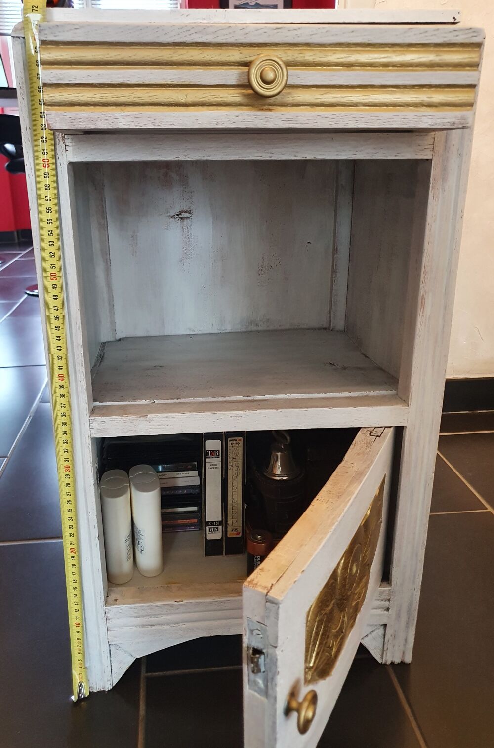 Petit meuble ancien Relook&eacute; Dessus plaque de marbre Meubles