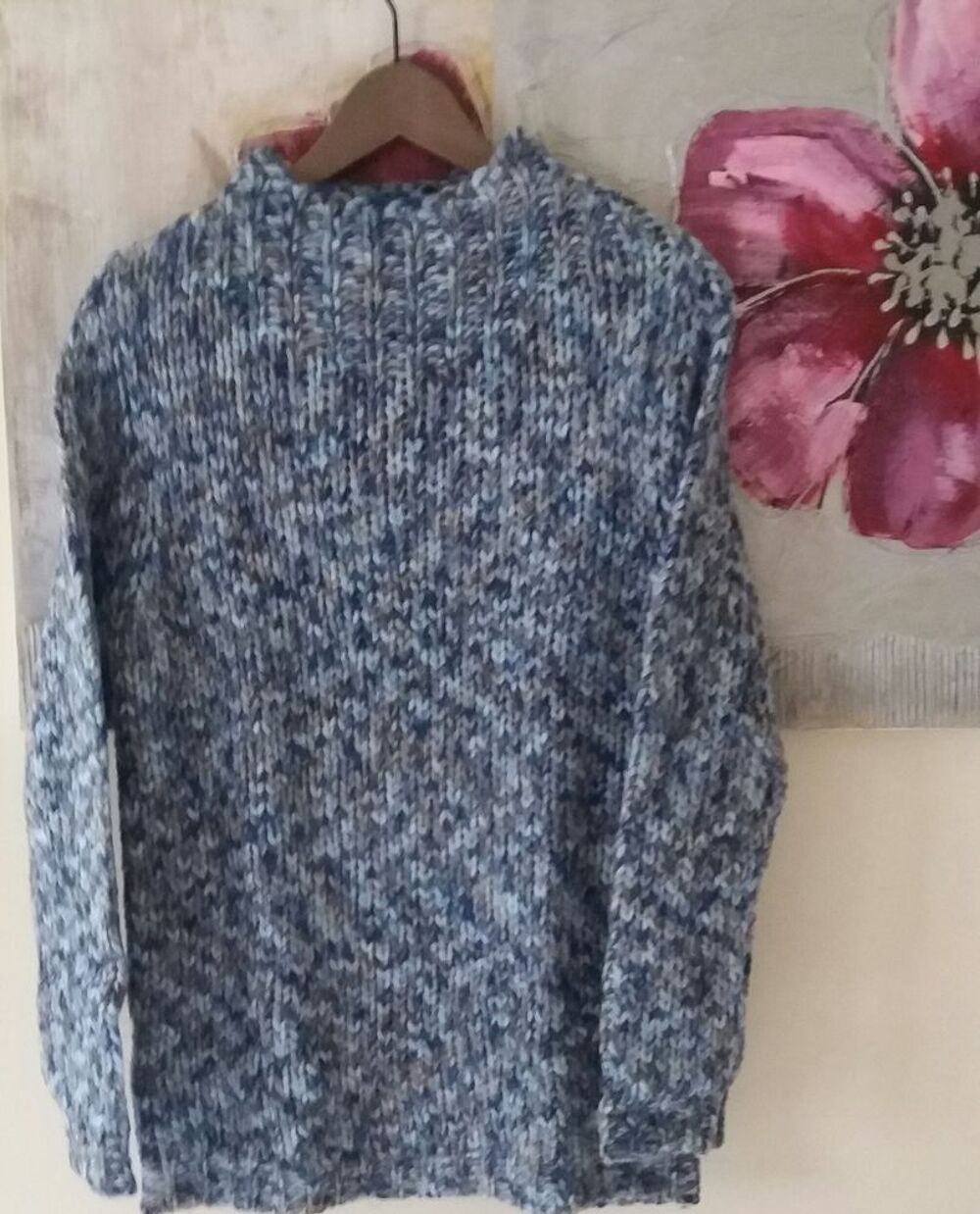 Pull tunique bleu chin&eacute; en maille chaude - T 38 - 40 - neuf Vêtements