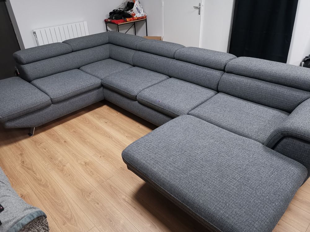 Canap&eacute; d'angle U convertible gauche PHOENIX tissu gris fonc&eacute; Meubles