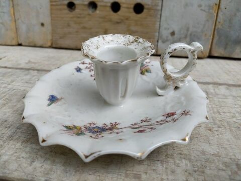 Ancien Bougeoir � Main Porcelaine de Paris ou Limoges Fleurs 28 Loches (37)