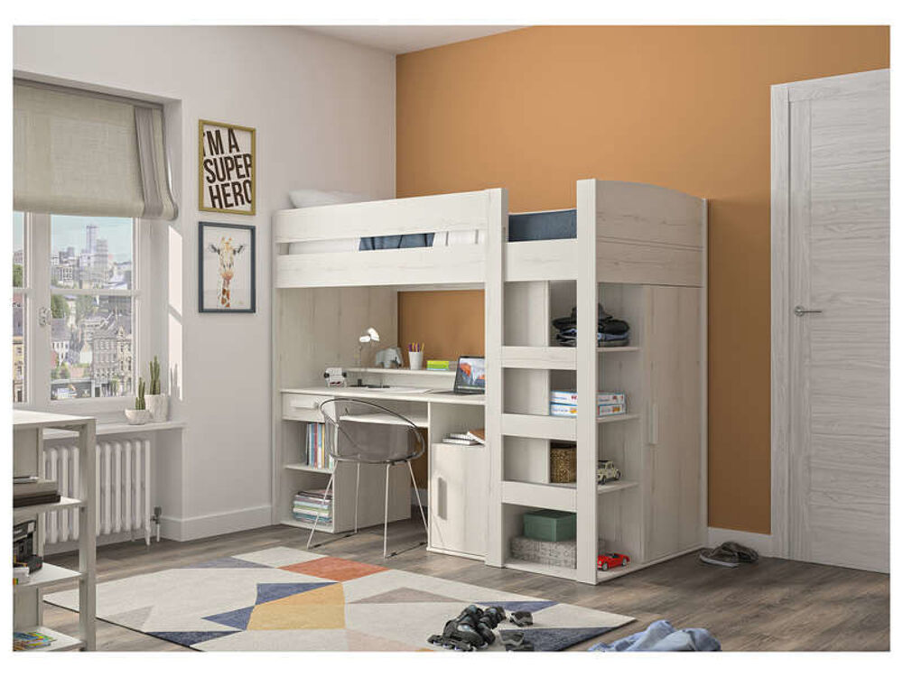 Lit mezzanine combin&eacute; 90x200cm Meubles