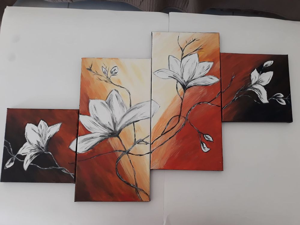 Tableaux triptyque peints &agrave; la main peinture acrylique Décoration