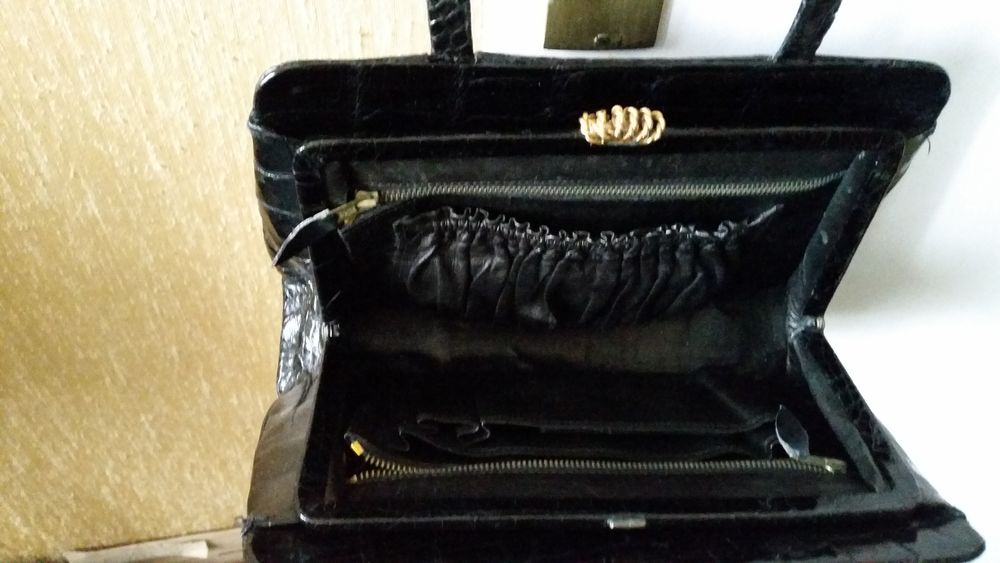 Sac a main crocodile v&eacute;ritable noir Maroquinerie