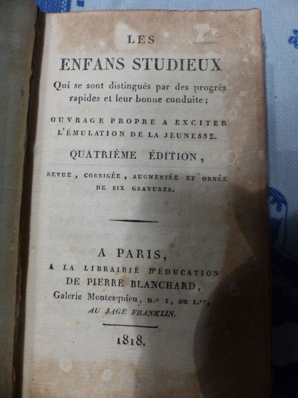 LIVRE TRES RARE 1818 LES ENFANTS STUDIEUX Livres et BD